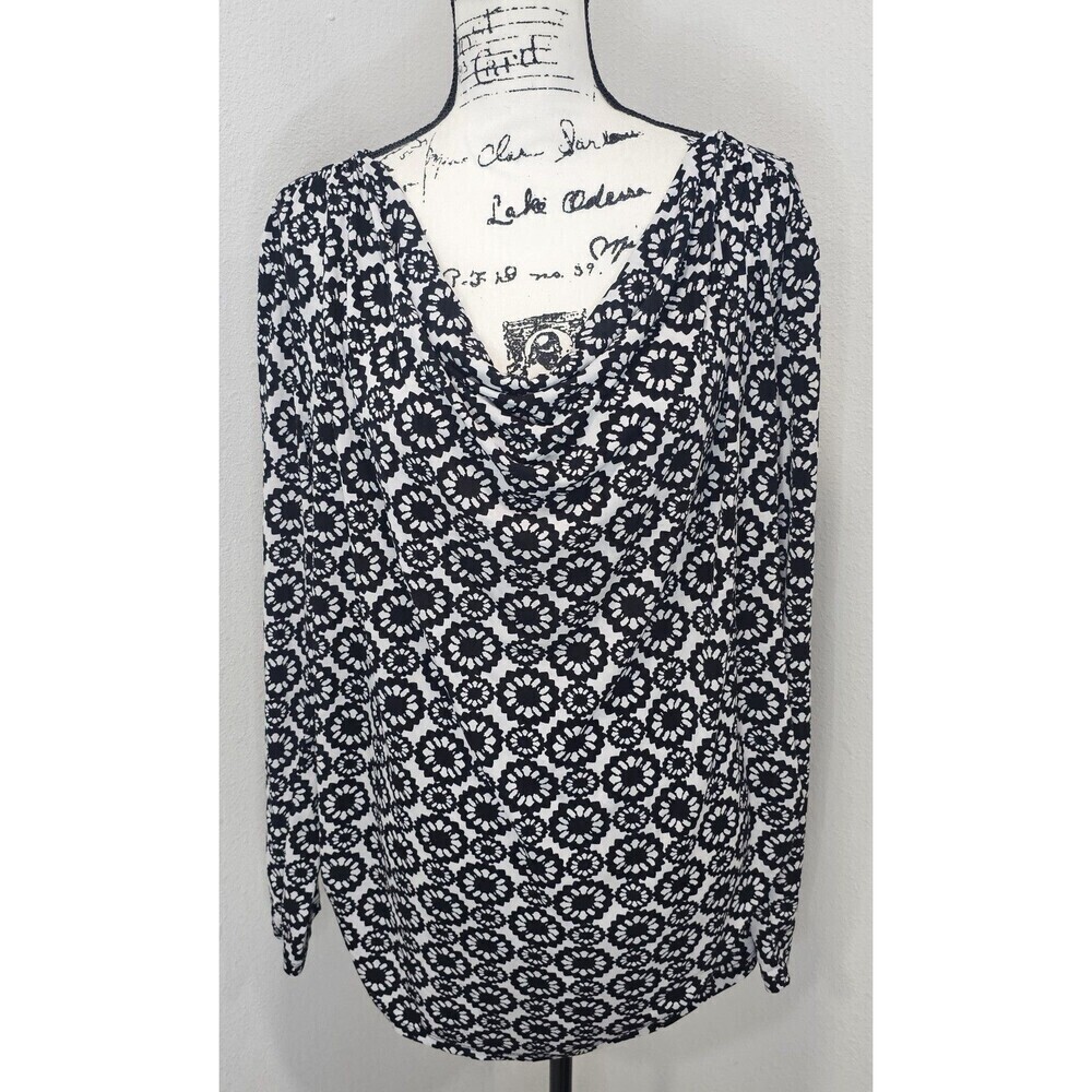 Lane Bryant White Black Floral Scoop Neck Blouse Top Plus Size 22/24